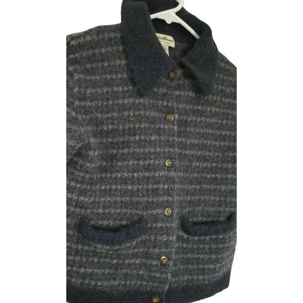 Eddie‎ Bauer Child's Jacket 100% Wool Medium Button Front Long Sleeve Blue Gray